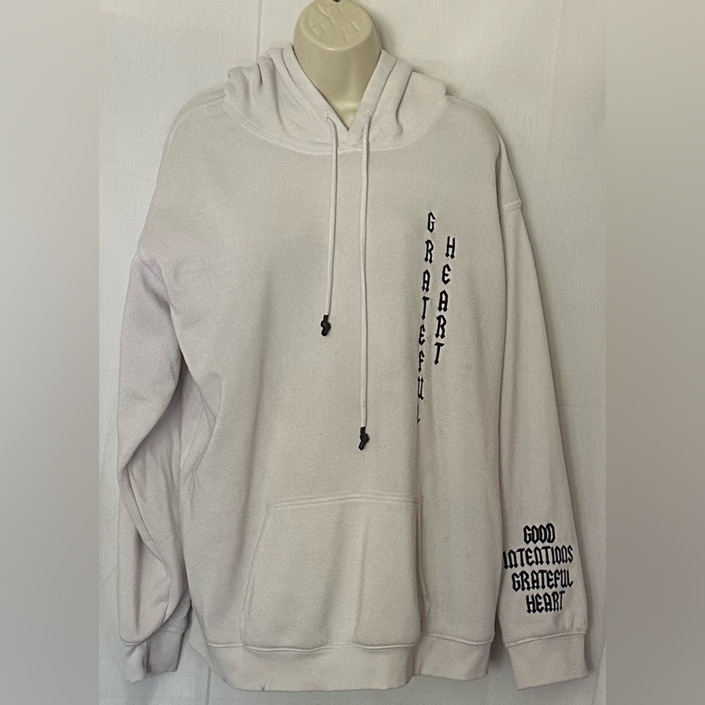 Vivre La Vie White Oversized Hoodie “GRATEFUL HEART” oversized Fleece Size XL